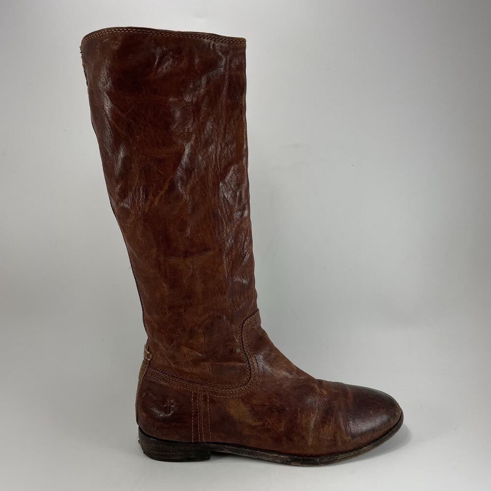FRYE Tall Riding Boots Brown Distressed Leather Womens Size 7.5 Equestrian